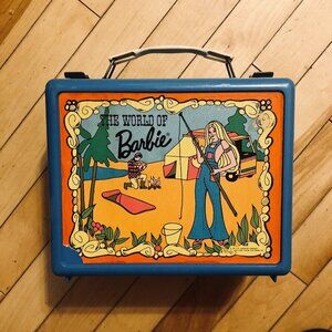 RARE 1972 Vintage The World of Barbie Blue Plastic Lunchbox Mattel Thermos